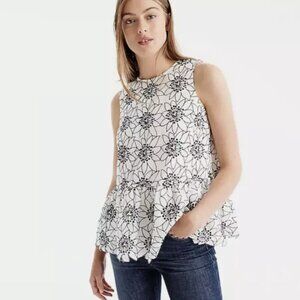 J.Crew Women's Size Medium Embroidered Sleeveless Blouse Peplum Embroidered
